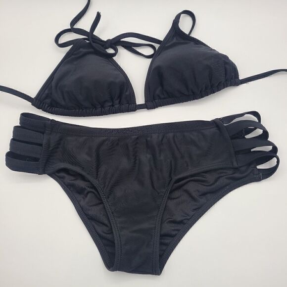 Black Adjustable String Tie Bikini - Picture 1 of 7